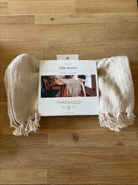 Threshold Beige Woven Fringe Table Runner